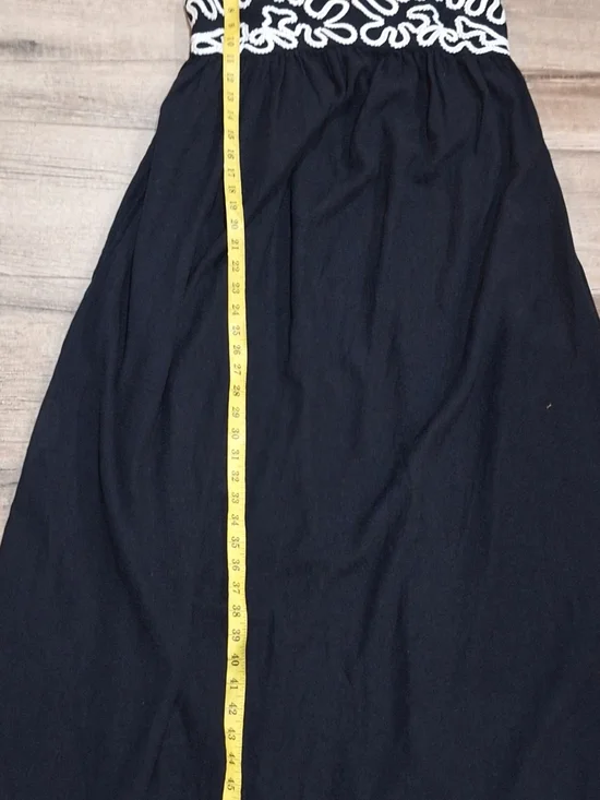 A New Day Black Maxi Dress White Embroidery Smocked Back M - Picture 7 of 8